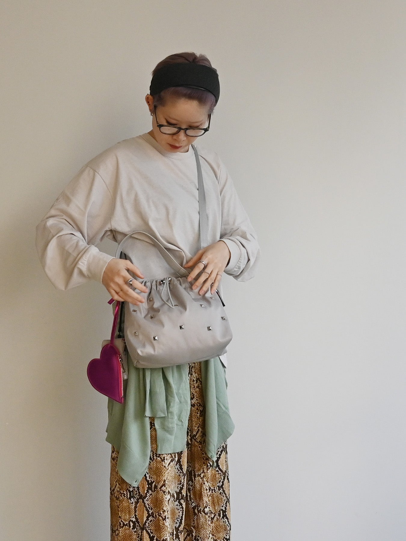 heart pouch studs 2way shoulder(C26001)4color