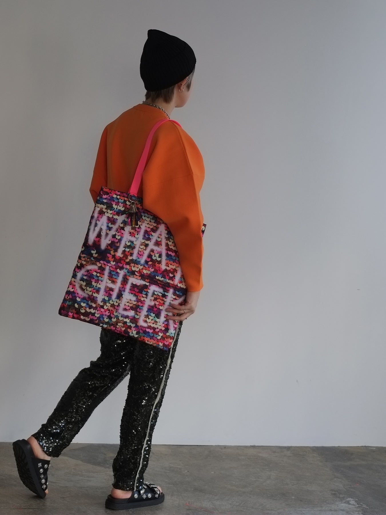 sequins print puff tote(C25002)