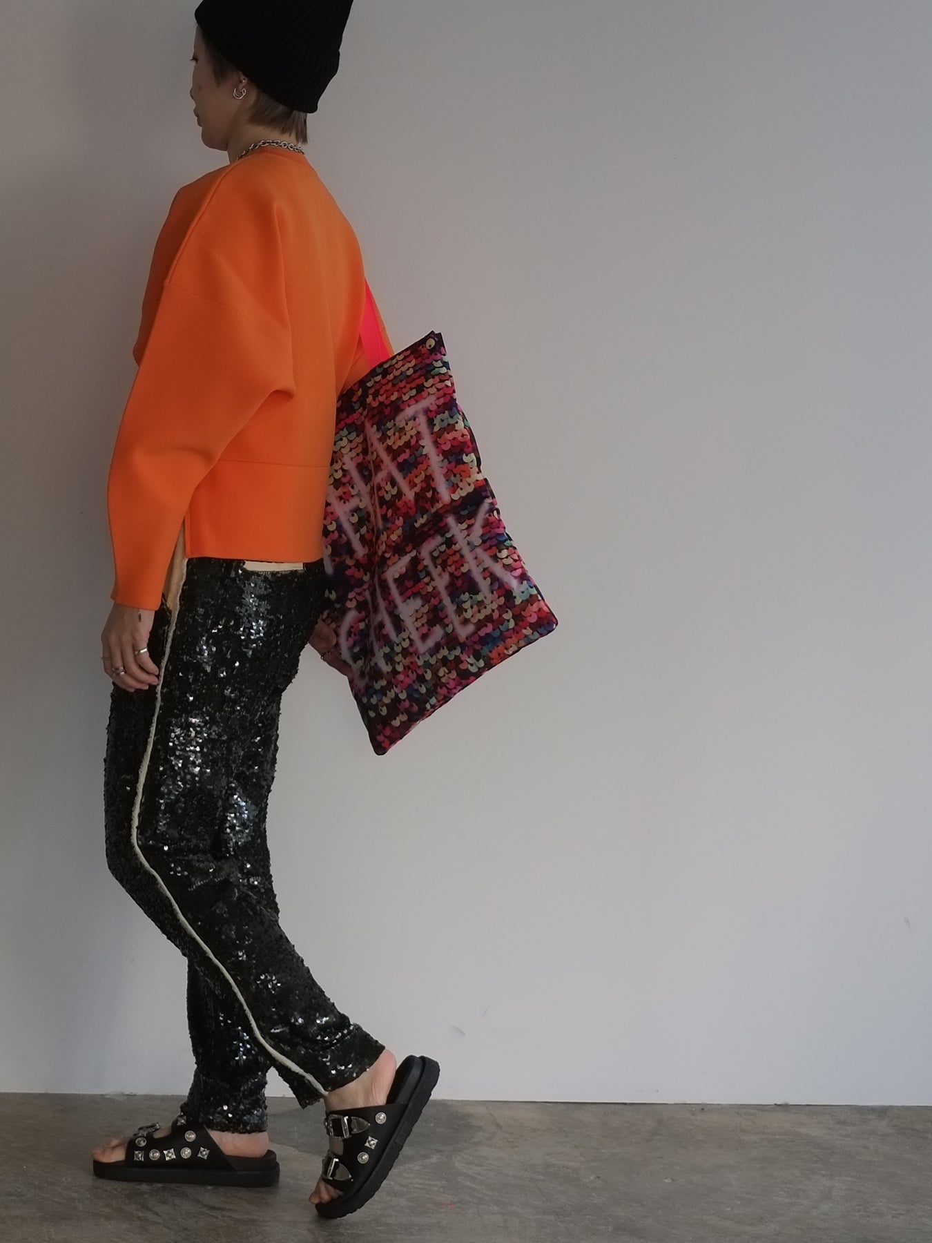 sequins print puff tote(C25002)