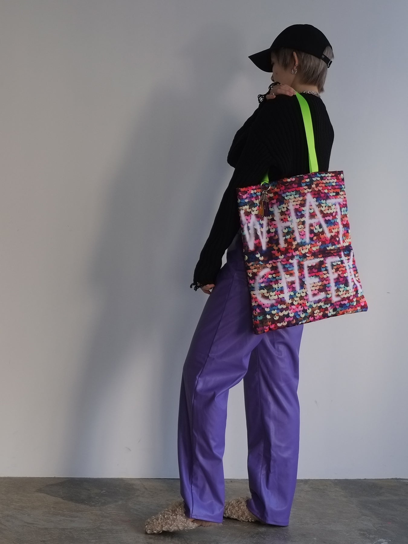 sequins print puff tote(C25002)