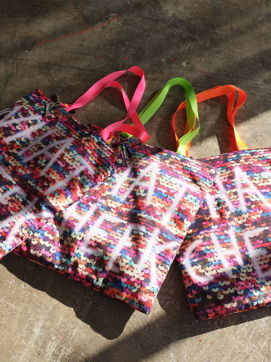 sequins print puff tote（C25002）