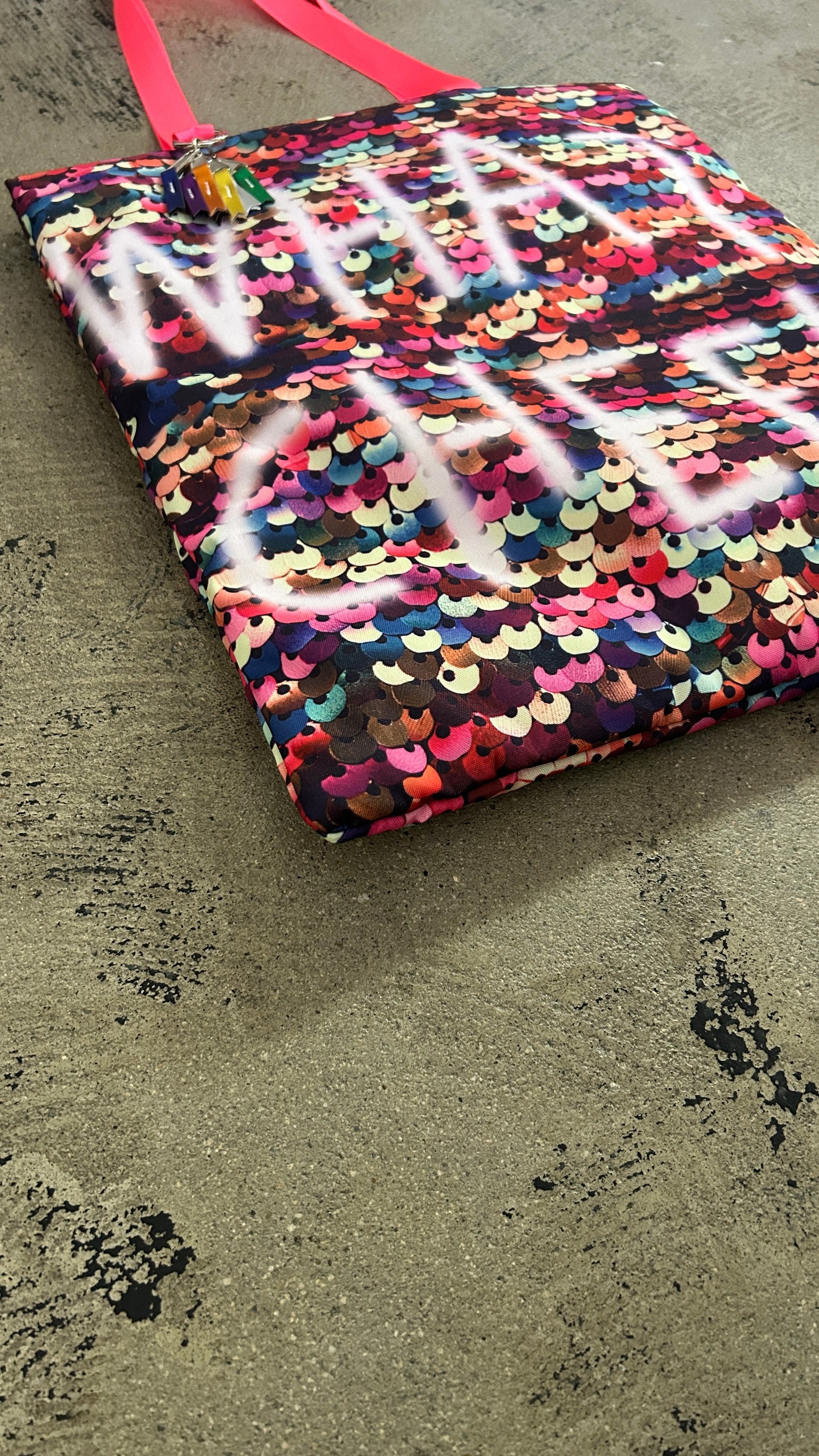 sequins print puff tote(C25002)